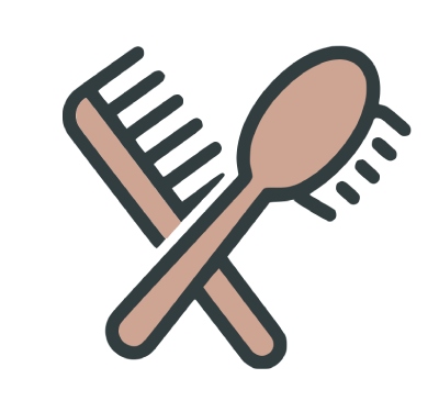 Brush and comb crossed icon representing kitten grooming and coat care.