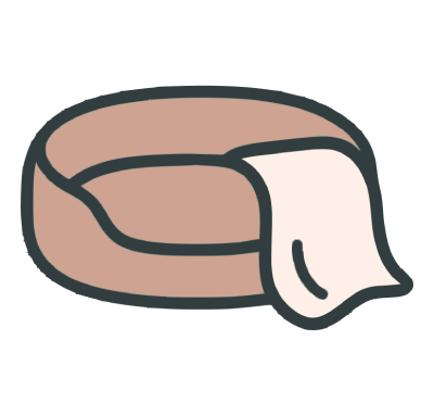 Cozy pet bed icon with a blanket representing kitten sleeping arrangements.